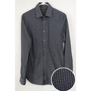 John Varvatos USA Button Down Shirt Men's 15.5 Black Micro Dot Modern Fit Preppy